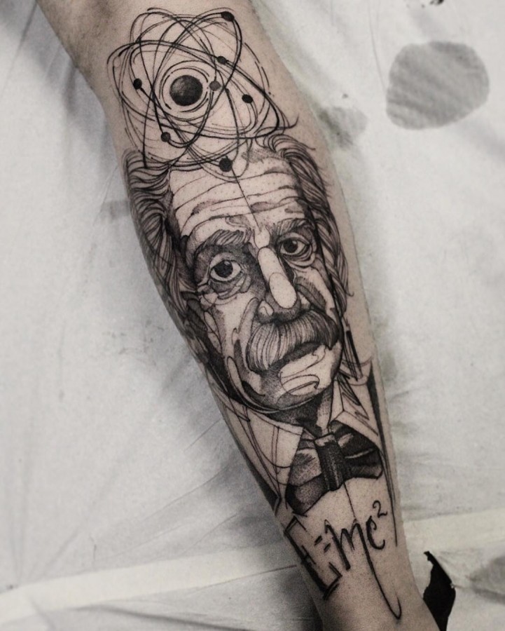 albert einstein sketch style tattoo by fredao oliveira