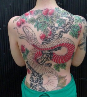 Amazing apple tree and snake tattoo