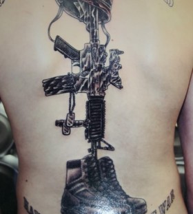 Amazing army theme back tattoo