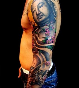 Amazing buddha full arm tattoo