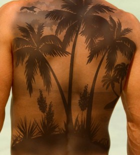 Amazing palm tree back tattoo