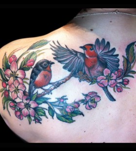 Apple blossom and birds tattoo