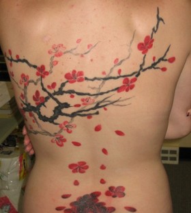 Apple blossom back tattoo