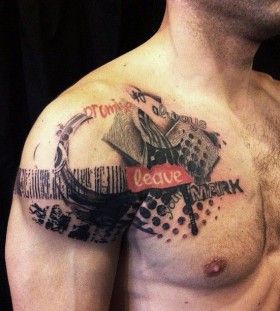 Awesome chest and shoulder tattoo by David Allen