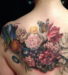 Awesome flowers watercolor butterfly tattoo