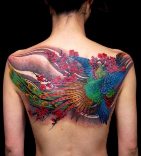 Awesome pheasant back tattoo