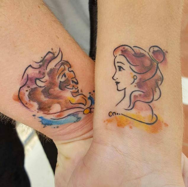 Beauty and the Beast wrist couple tattoo