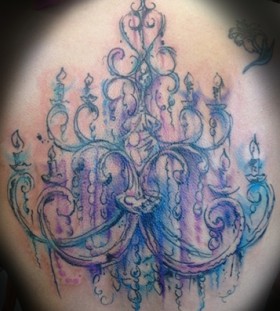 Blue and violet chandelier tattoo