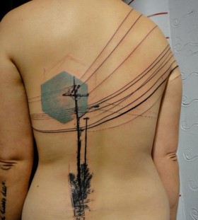 Blue wires telephone tattoo