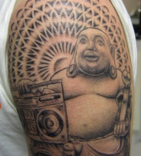 Buddha with a boombox tattoo
