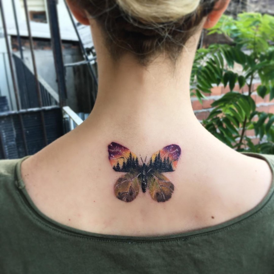 Abstract butterfly outline nature tattoo by evakrbdk.