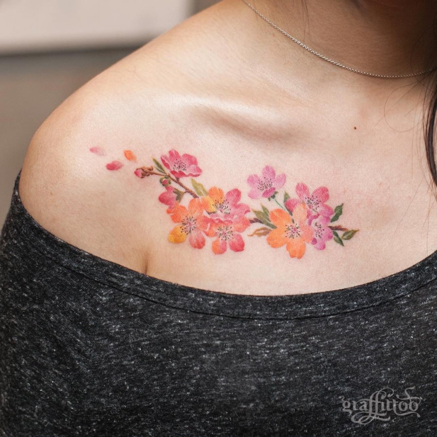 cherry blossom tattoo by graffittoo