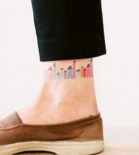 Colorful leg's town tattoo