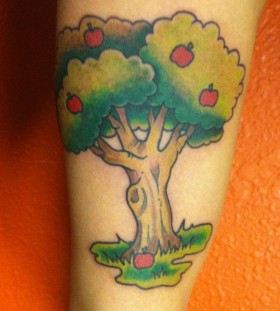 Coloured apple tree tattoo