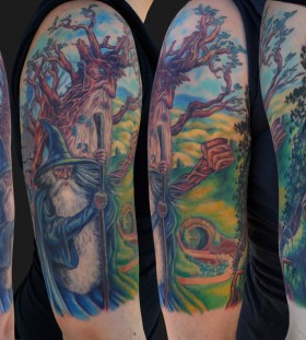 Colourful lord of the rings tattoo