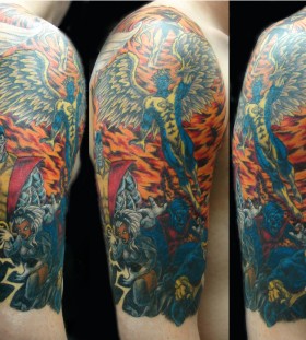 Colourful x-men arm tattoo