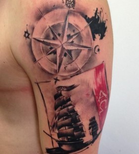 Compass and ship tattoo by Razvan Popescu