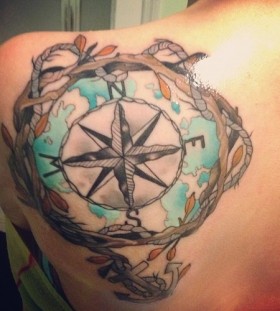 Compass back tattoo by Amanda Leadman