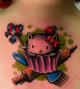Cool hello kitty back tattoo