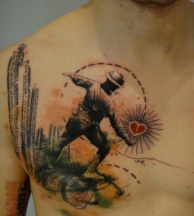 Creative soldier chest tattoo