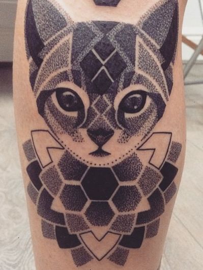 Cute dot work cat tattoo
