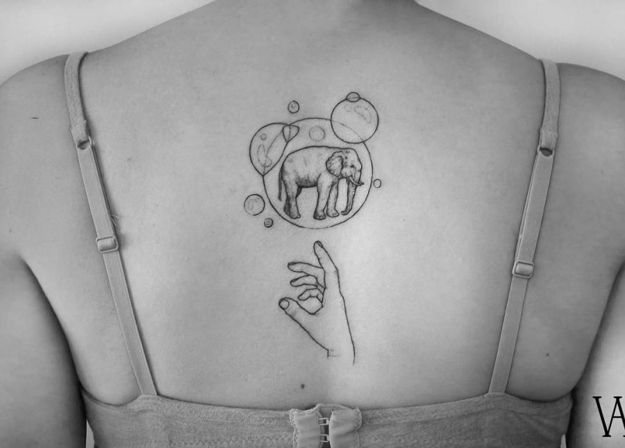 elephant in a bubble tattoo by violeta.arus