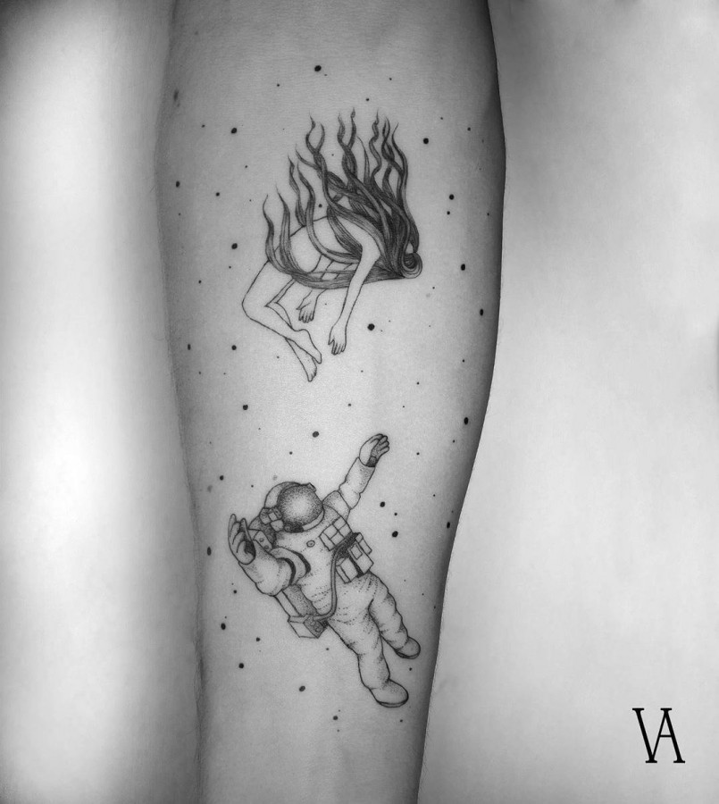 falling in space tattoo by violeta.arus