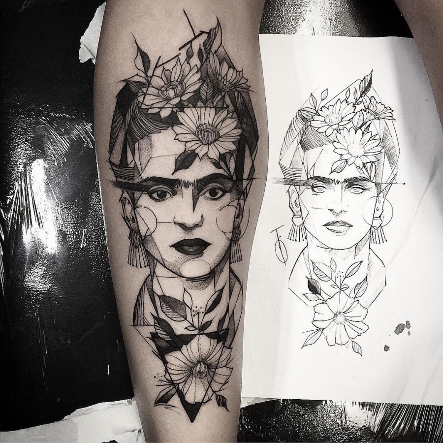 frida kahlo sketch style tattoo by fredao oliveira