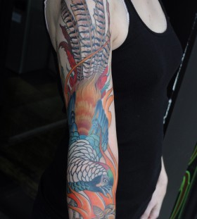 Full arm pheasant tattoo