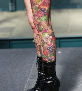 Full leg's food tattoo