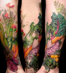 Full leg's vegetable's food tattoo