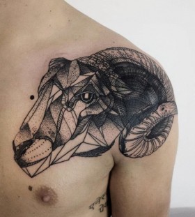 Geometric goat tattoo by Michele Zingales