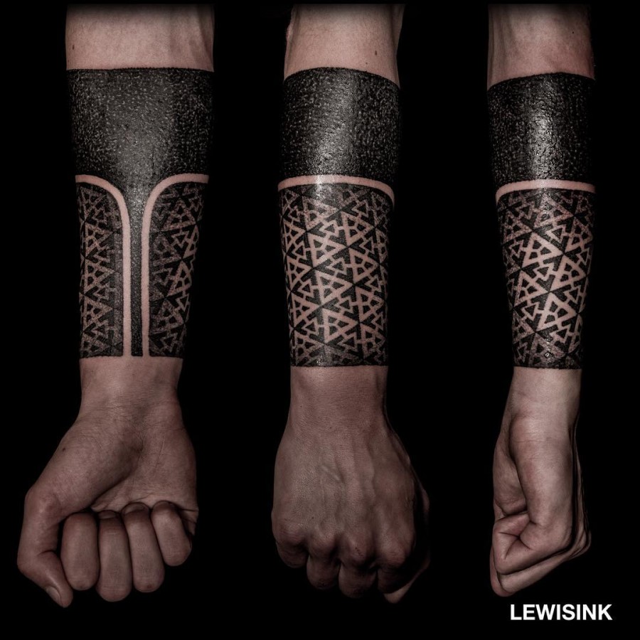 geometric half sleeve tattoo by lewisink