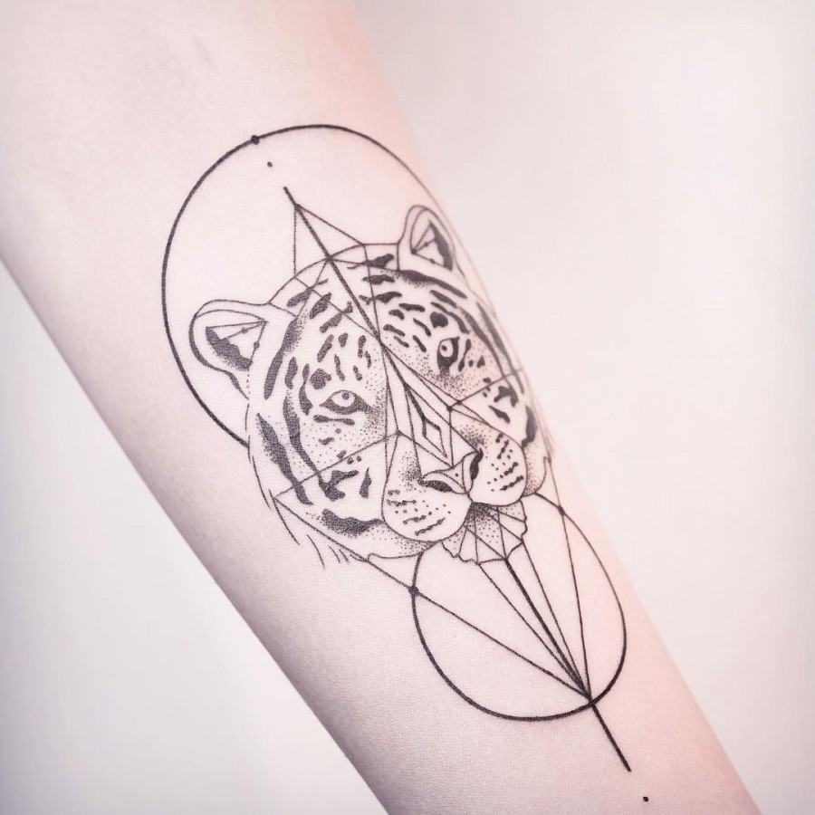 geometric tiger tattoo by melina wendlandt