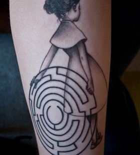 Girl and maze tattoo