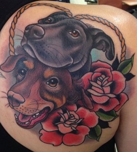 Gorgeous looking red rose and dog's tattoo