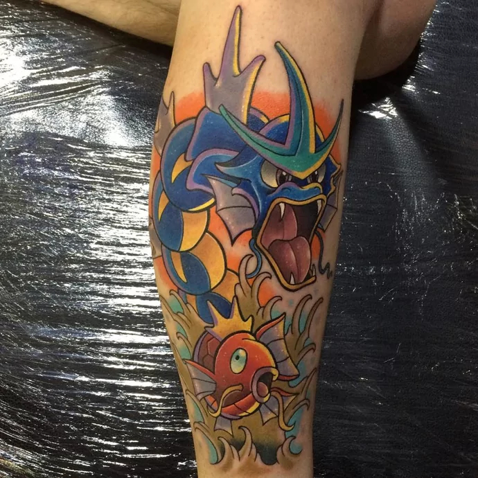 Gyarados and Magikarp Pokemon tattoo