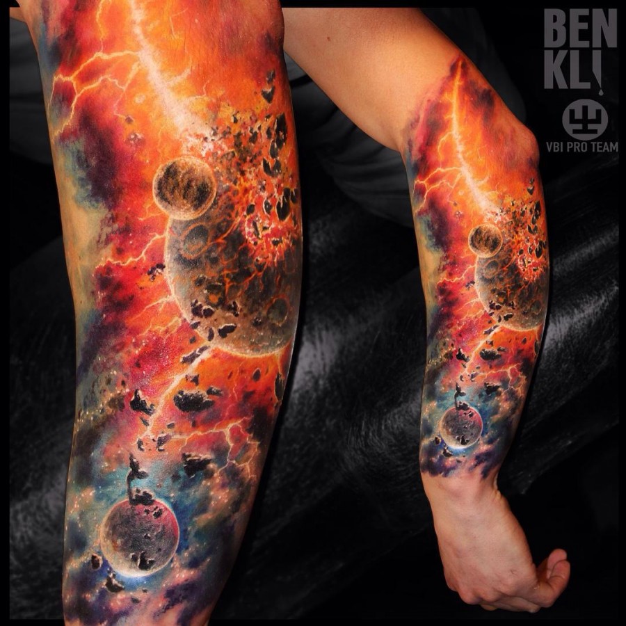 half sleeve space tattoo by ben_klishevskiy
