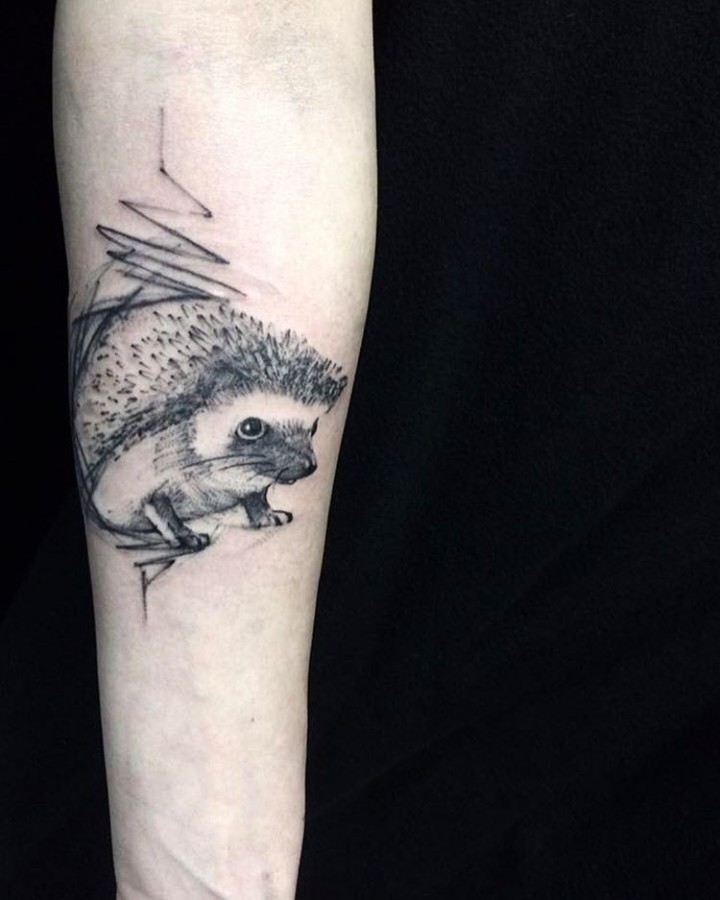 hedgehog sketch style tattoo by richard blackstar