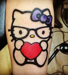 Hello kitty with heart tattoo