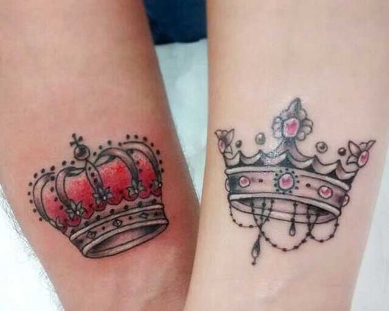 His and Her crown couple tattoos