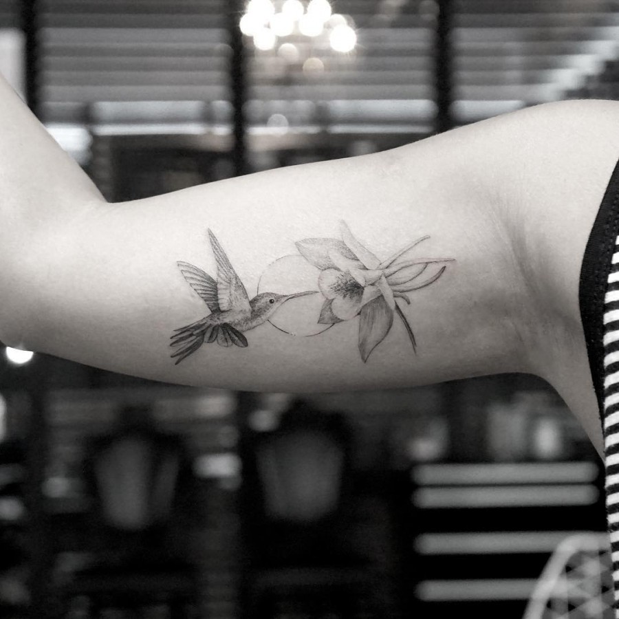 hummingbird and flower tattoo