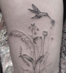 Hummingbird and flowers tattoo by Dr Woo