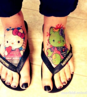 Incredible hello kitty foot tattoo
