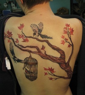Incredible japanese maple tree back tattoo