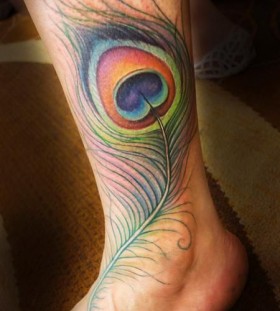 Incredible peacock feather ankle tattoo