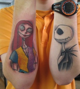Jack and Sally arm tattoos