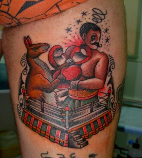 Kangaroo boxing match tattoo