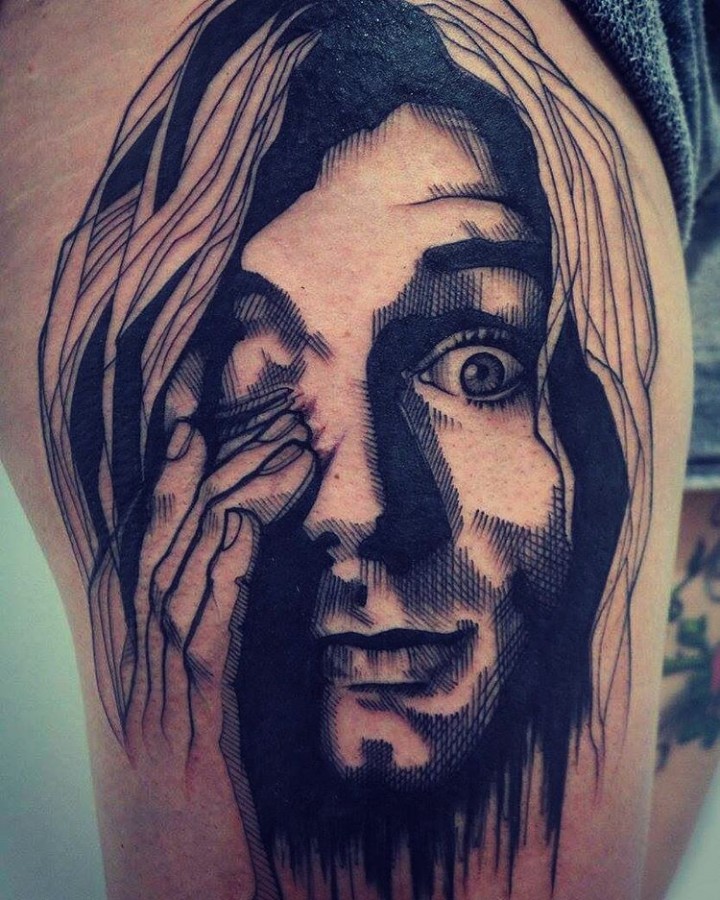 kurt cobain sketch style tattoo by lea nahon