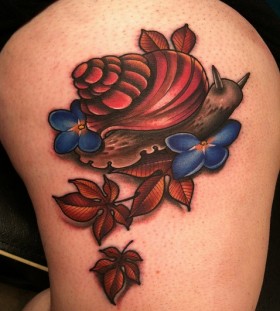 Lovely snail tattoo by Amanda Leadman